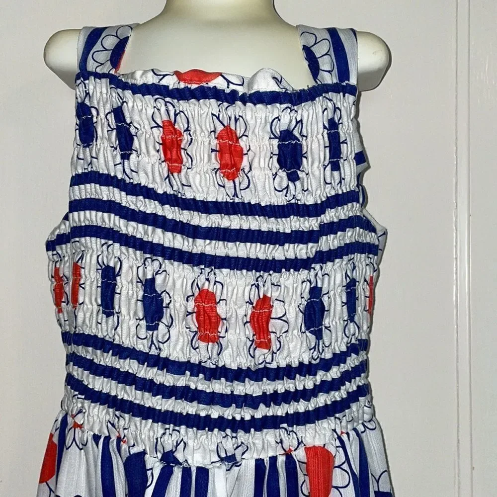 Vtg 60s/70s Youngland‎ preteen red, white & blue flower power maxi dress